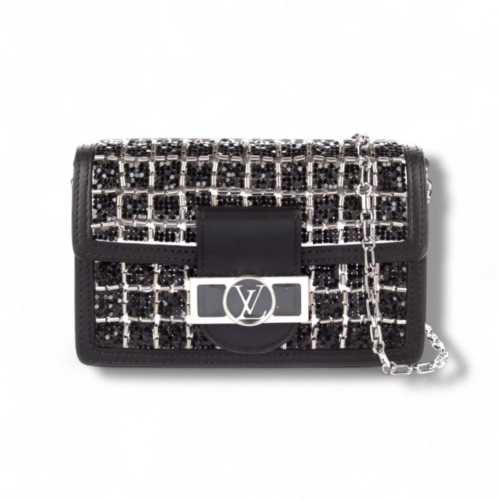🆕🩷LOUIS VUITTON Dauphine Minaudière Black+Silver Beads Shoulder Clutch Mini Bag